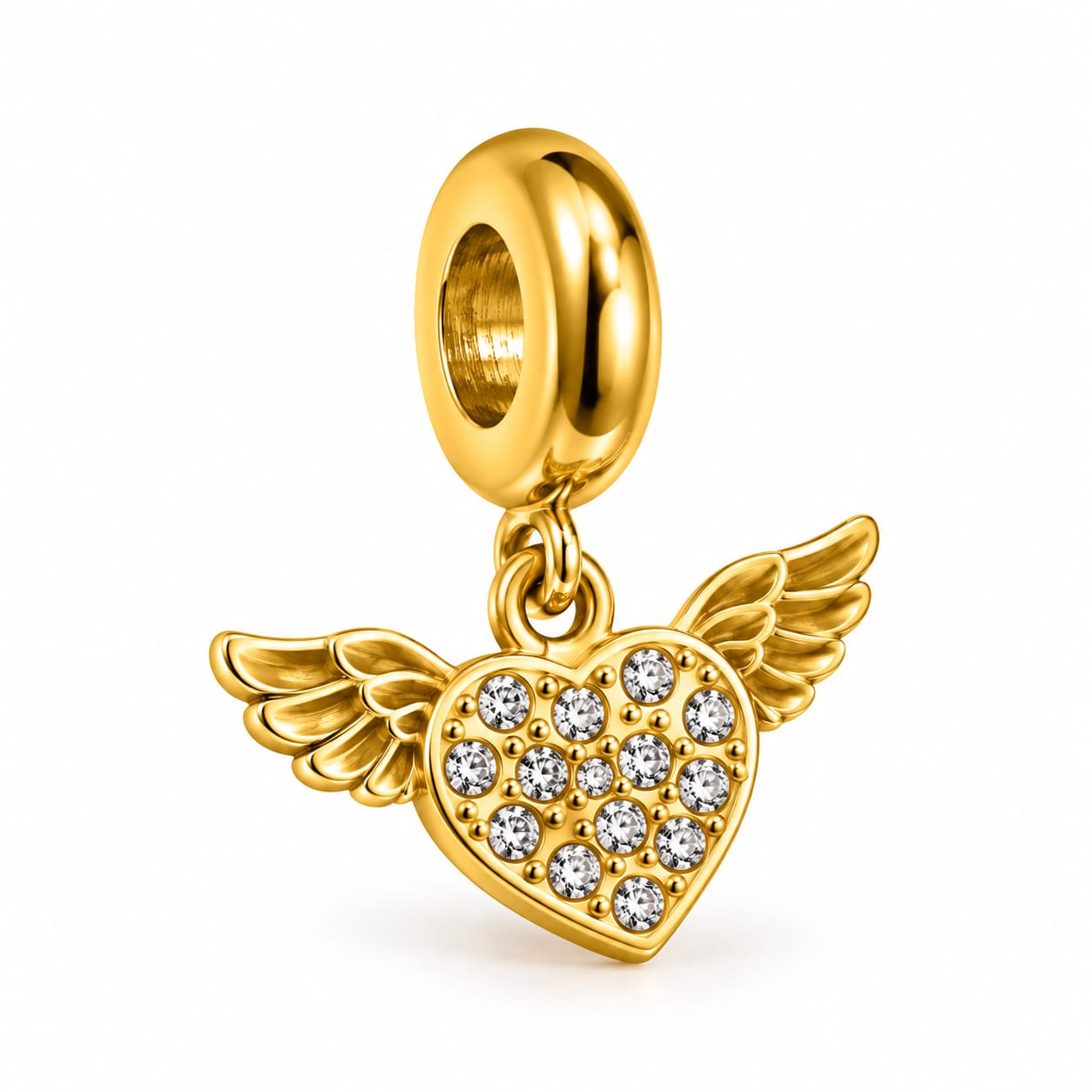 Charm corazón circonitas con alas